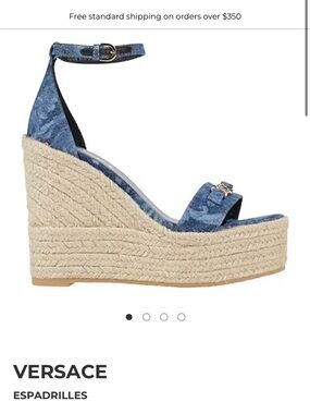 Versace Denim Blue Espadrille Wedge Sandals with Ankle Strap